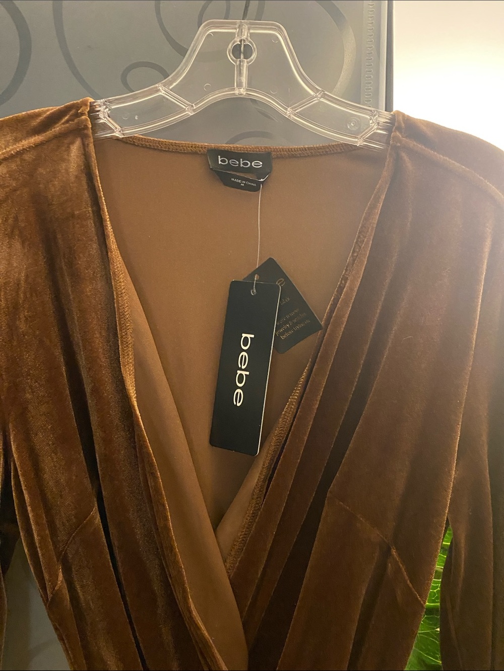 bebe Brown Velvet Wrap-Style Jacket